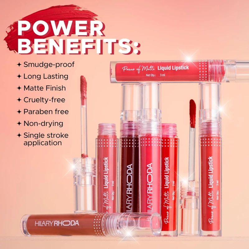 Hilary Rhoda Power Of Matte Liquid Lipstick | Buildable Colour | Long Lasting & Matte Finish | Lightweight & Non-Drying Formula | Smudge Proof & Non-Transferable | 3ml (Fearless Berry - Shade 16) thumbnail 5